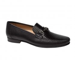 Mezlan "Sileno" Black Genuine Lizard / Perforated Calfskin Moccasin Loafer Shoes 7171-L.