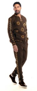 Artyzen Brown / Gold Crystal Studded Modern Fit Tracksuit Outfit 2592