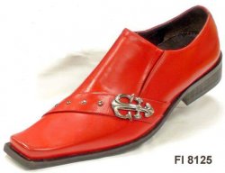 Fiesso Red Leather Shoes With Metal Anchor Buckle And Metal Studs On The Strap FI8125