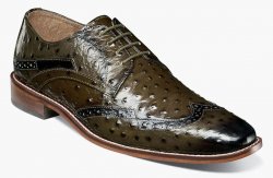 Stacy Adams "Gennaro" Olive Leather Ostrich Print Wingtip Derby Shoes 25537-303