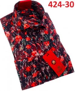 Axxess Red Cotton Modern Fit Dress Shirt With Button Cuff 424-30