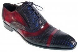 Mauri "Domino" 4708 Navy / Burgundy Genuine Lizard / Calfskin Dress Shoes.