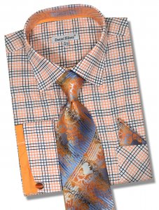 Daniel Ellissa White / Orange / Black Windowpane Shirt / Tie / Hanky / Cufflink Set DS3781P2