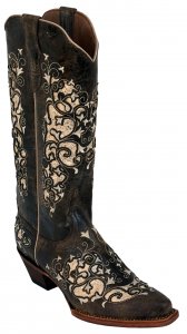 Ferrini Ladies 83061-52 Distressed Chocolate Genuine Cowhide Leather V-Toe Cowboy Boots.