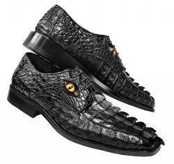 LA Exotics "King Eyes" Black All-Over Genuine Hornback Crocodile Tail Shoes With Eyes 1ZV030105E