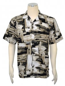 Stacy Adams Black / White / Grey Abstract Design Linen Short Sleeve Shirt 2560