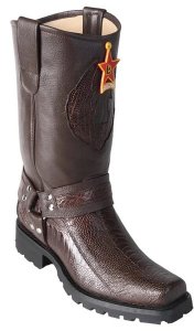 Los Altos Brown Genuine Ostrich Leg Motorcycle Square Toe Cowboy Boots 55T0507