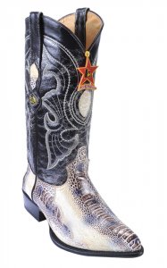 Los Altos Natural Genuine All-Over Ostrich Leg J-Toe Cowboy Boots 990549