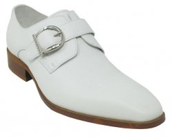 Carrucci White Burnished Calfskin Leather Monk Strap Shoes KS503-35.