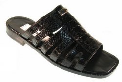 Mauri "1577-1" Black Genuine All-Over Ostrich Leg Sandals