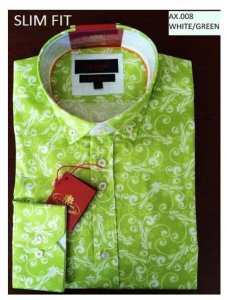 Axxess Classic Green Slim Fit Cotton Dress Shirt With Button Cuff AX008.