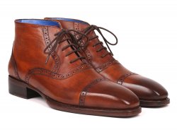 Paul Parkman "646BRW15" Antique Brown Genuine Italian Calfskin Cap Toe Oxford Ankle Boots