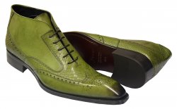 Duca Di Matiste 1102 Olive Green Genuine Italian Calfskin Wingtip Leather Ankle Boots