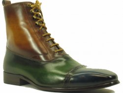 Carrucci Navy / Olive / Cognac Genuine Leather Lace-up Zip Boots KB524-13.