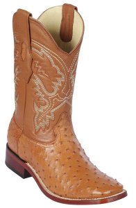 Los Altos Honey Genuine Ostrich Wide Square Toe Cowboy Boots 8220351