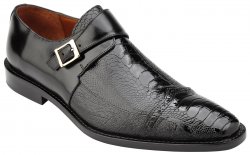 Belvedere "Salinas" Black Genuine Ostrich / Italian Calf Monk Strap Loafer Shoes 3B6.