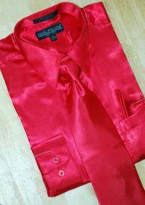 Daniel Ellissa Satin Red Dress Shirt/Tie/Hanky Set