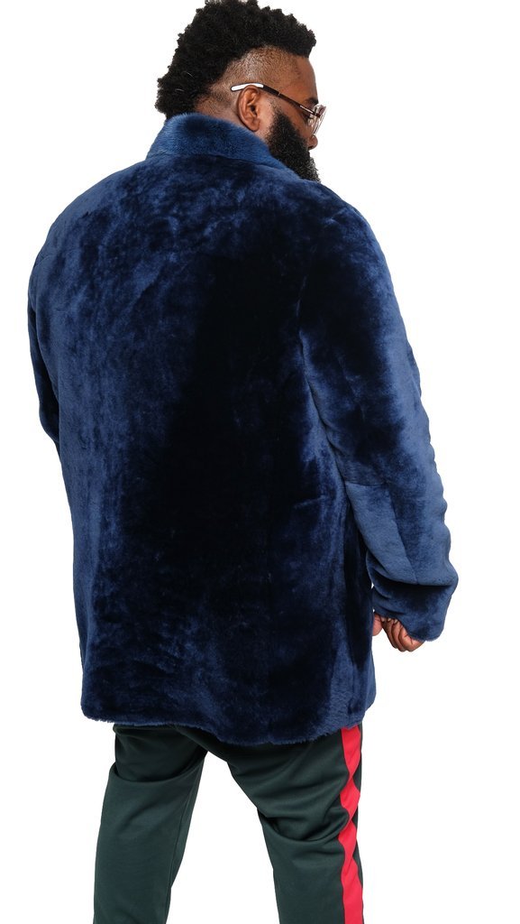 navy blue fur coat backside