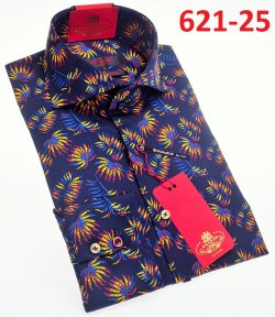 Axxess Navy / Yellow / Red Cotton Floral Design Modern Fit Dress Shirt 621-25