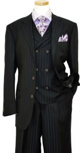 Extrema Black With Indigo Stripes Super 140's Wool Vested Suit HA00146