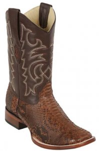 Los Altos Porto Brown Genuine Python Wide Square Toe Cowboy Boots 8225766