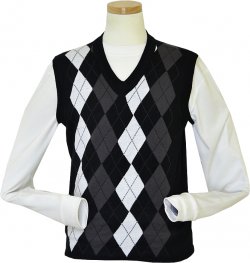 Pronti Black / White / Charcoal Grey Diamond Design V-Neck Sweater K1628