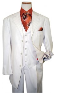 Steve Harvey Classic Collection Vanilla With Black Pinstripes And Hand-Pick Stitching Super 140's Vested Suit 6742