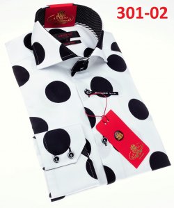 Axxess White / Black Polka Dot Modern Fit Cotton Dress Shirt With Button Cuff 301-02.