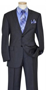 Bertolini Charcoal Grey / Sky Blue / Silver Grey Pinstripes Wool & Silk Blend Suit 79004