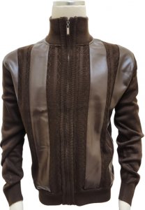 Bagazio Brown PU Leather / Knitted Zip-Up Sweater BM2261