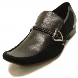 Encore By Fiesso Black Genuine Leather/Suede Loafer Shoes FI6620
