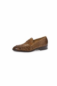 Mauri ''4862''Brandy Genuine Crocodile Flanks / Calf Hand Painted Loafer Shoes.