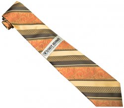 Stacy Adams Collection SA153 Brown / Tan / Apricot Diagonal Paisley Design 100% Woven Silk Necktie/Hanky Set