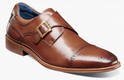 Stacy Adams "Mathis" Cognac Calfskin Medallion Cap Toe Monk Strap Shoes 25540-221