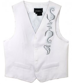 Pronti White With Silver Grey Embroidery / Silver Metal Studs Vest V3161-1