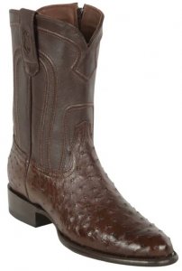 Los Altos Brown Genuine Ostrich Round Roper Toe With Zipper Style Cowboy Boots 69Z0307