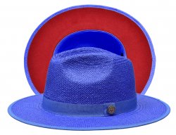Bruno Capelo Royal Blue / Burnt Red Bottom Flat Brim Straw Fedora Hat KI-516