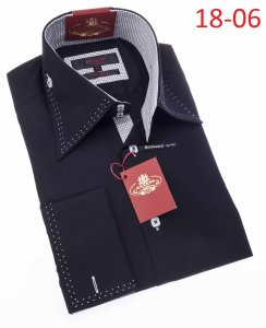 Axxess Black With White Hand Pick Stitching 100% Cotton Modern Fit Dress Shirt 18-06.