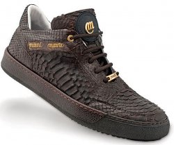 Mauri "Thai" Dark Brown 8516 Genuine Python / Pebble Grain Calfskin Leather Sneakers With Gold Details