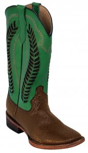 Ferrini Ladies 81993-09 Green / Chocolate Genuine Leather S-Toe Cowboy Boot.