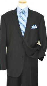 Elements by Zanetti Black With Sky Blue Windowpanes Super 140's Wool Suit 91/005/0383