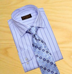 Extrema By Zanetti Italy Sky Blue With Royal Blue Designer Pinstripes 100% Mercerized Cotton Dress Shirt 58