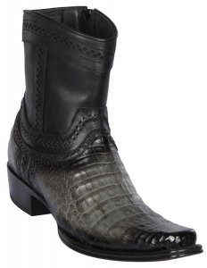 Los Altos Faded Gray Genuine Caiman Belly European Square Toe Low Shaftt Cowboy Boots 76B8238