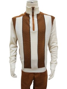 Bagazio Cream / Cognac Half-Zip Microsuede Sweater Outfit / Elbow Patches BM2187