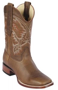 Los Altos Honey Genuine Rage Leather Wide Square Toe Cowboy Boots 8229951