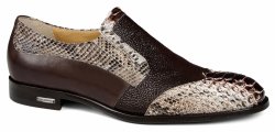 Mauri "4748/2" Brown-Beige Hand-Painted Genuine Python / Brown Pebble Grain Loafer Shoe.