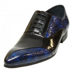 Fiesso Black / Blue Genuine Patent Leather Pointed Toe Lace up FI3239.