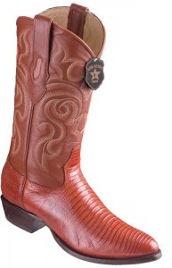 Los Altos Cognac Genuine Teju Lizazrd Round Roper Toe Cowboy Boots 650703
