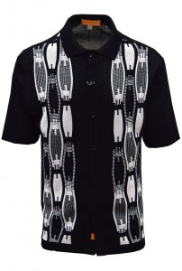 Silversilk Black / White Button Up Knitted Short Sleeve Shirt 6320