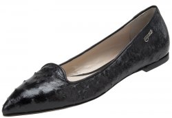 Mauri Ladies "Ballerina" Black Genuine Ostrich Loafer Shoes